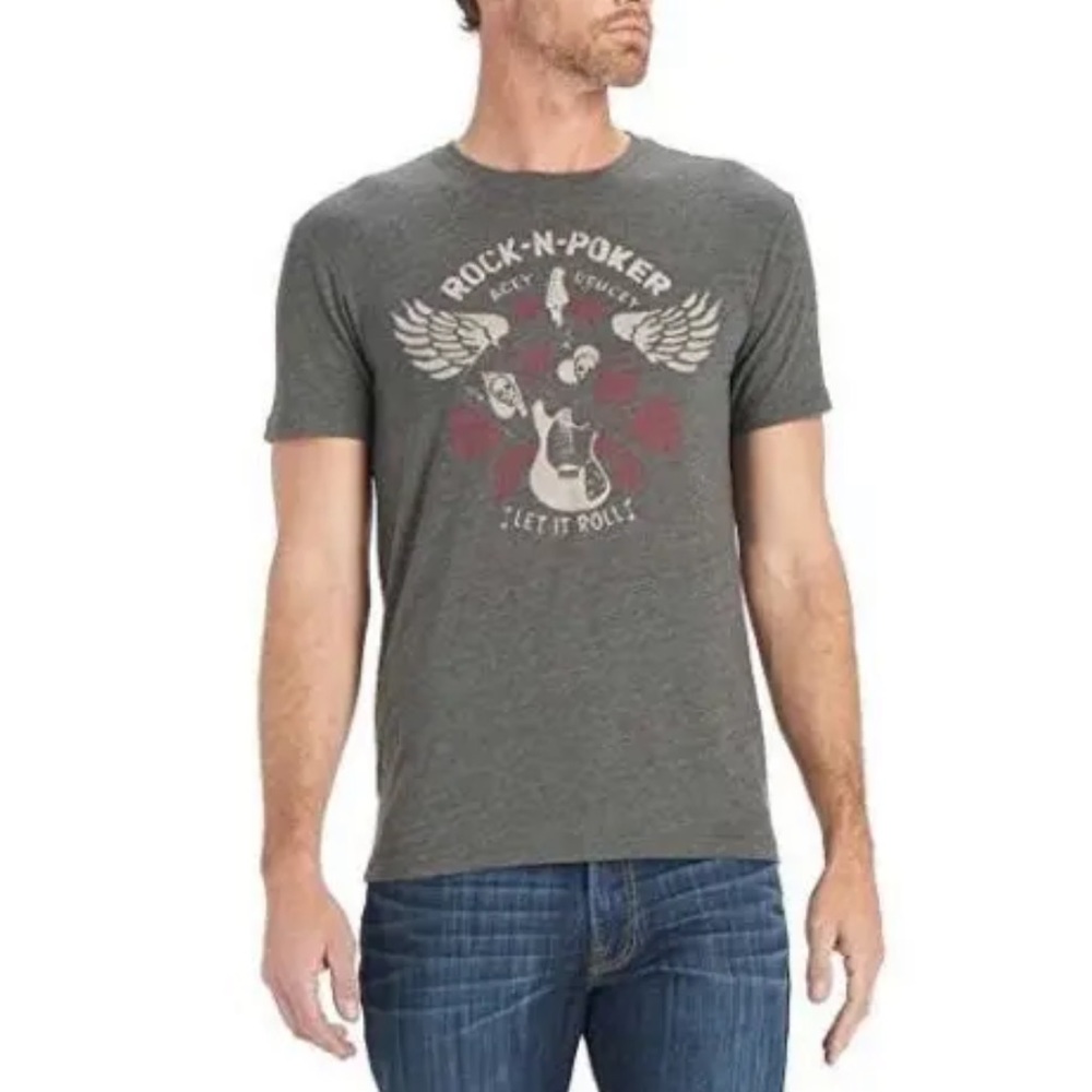 Lucky Brand Men’s Charcoal Gray Rock-N-Poker Graphic Short Sleeve T-Shirt